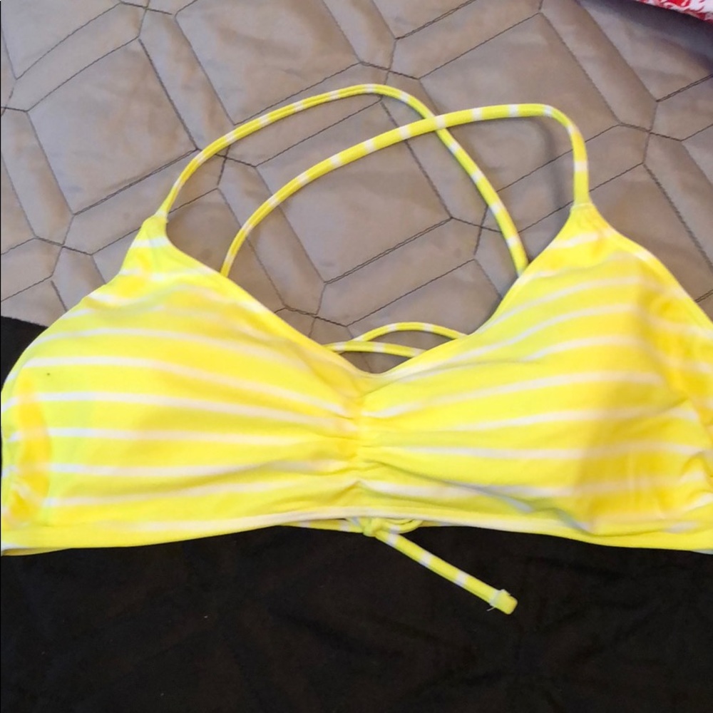 Yellow/white striped bikini top